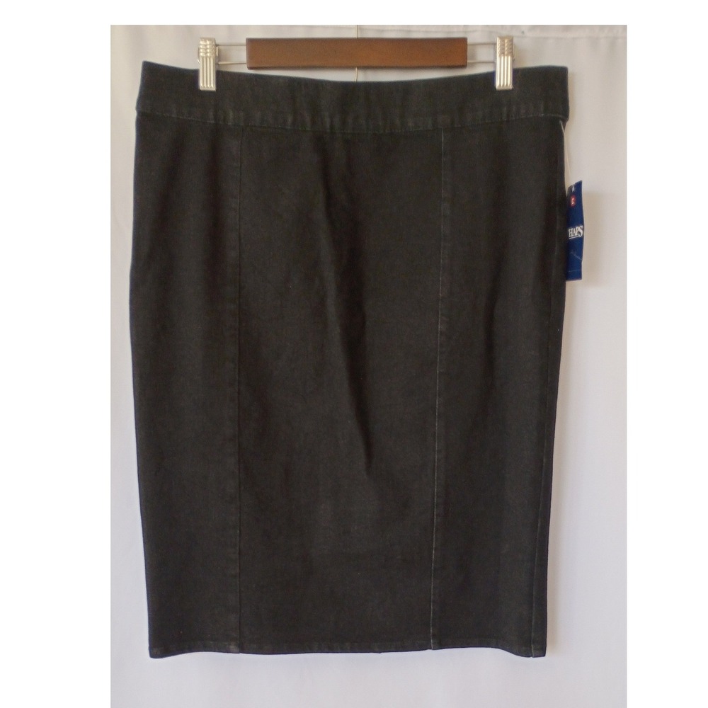 Chaps Womens Black Denim Pencil Skirt Stretch Knee Length Size L NEW